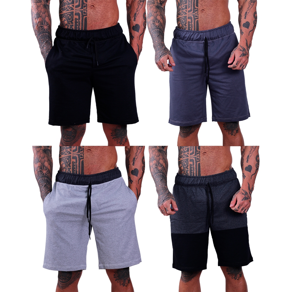 Kit 4 Bermudas Masculinas MXD Conceito em Moletom ou Moletinho Cores Básicas Sem Pelúcia