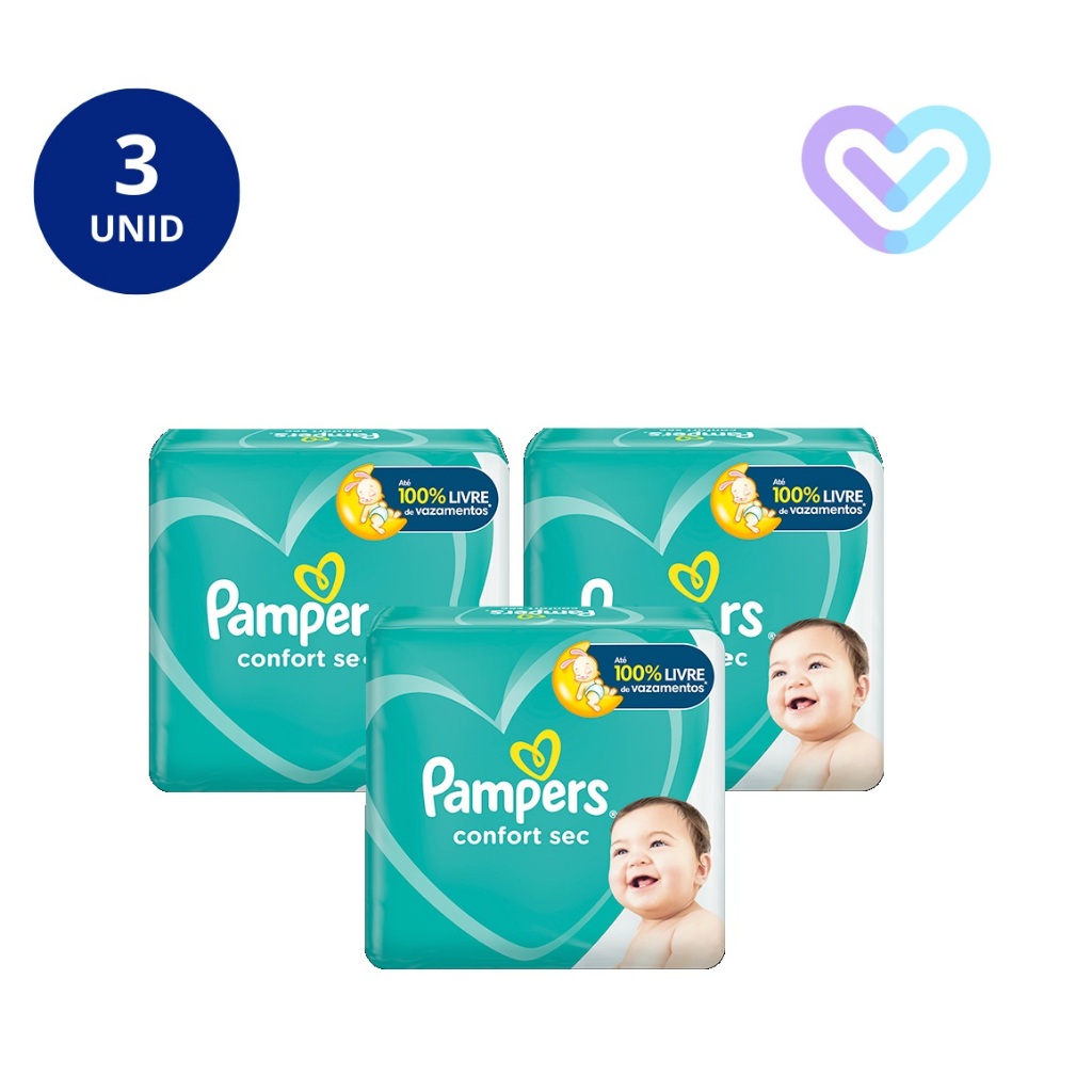 Kit c/3 Pacotes Fraldas Descartável Confort Sec Máxima Absorção - Pampers