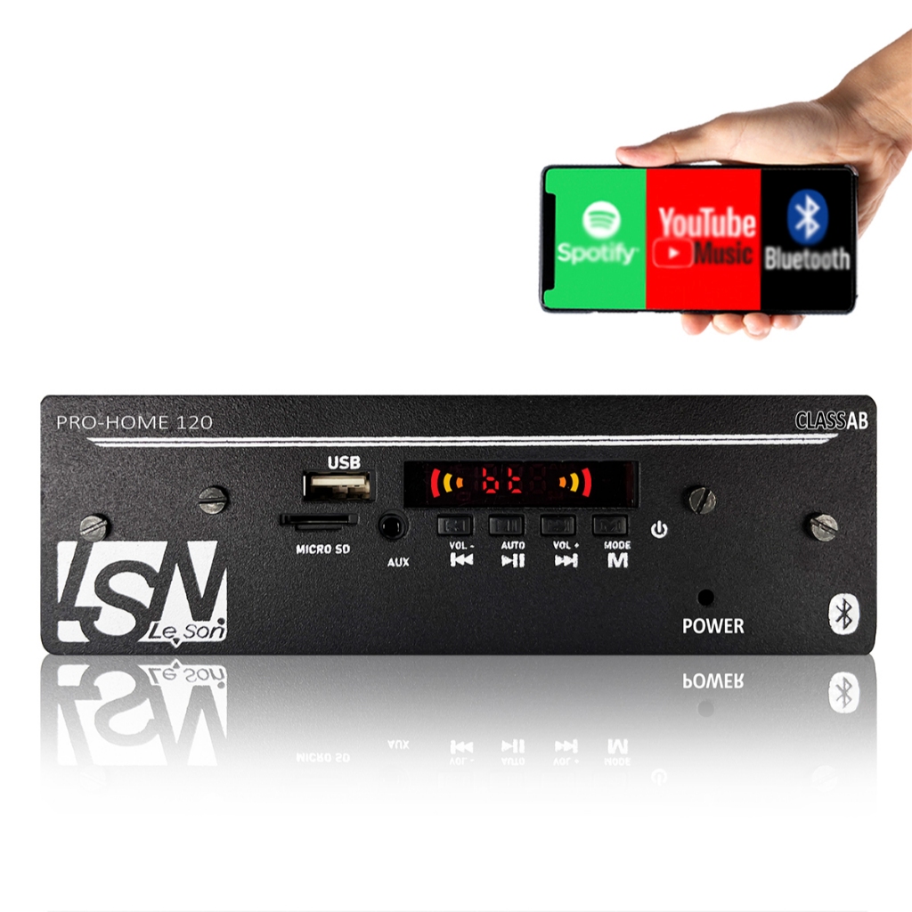 Receiver Som Ambiente Leson 120w 4 Canais Bluetooth Amplificador Pro Home Auxiliar Usb Micro SD