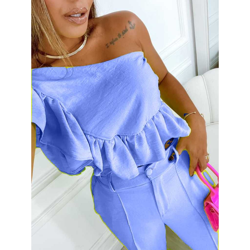 Cropped Alça Única Babados em Oferta na Shopee