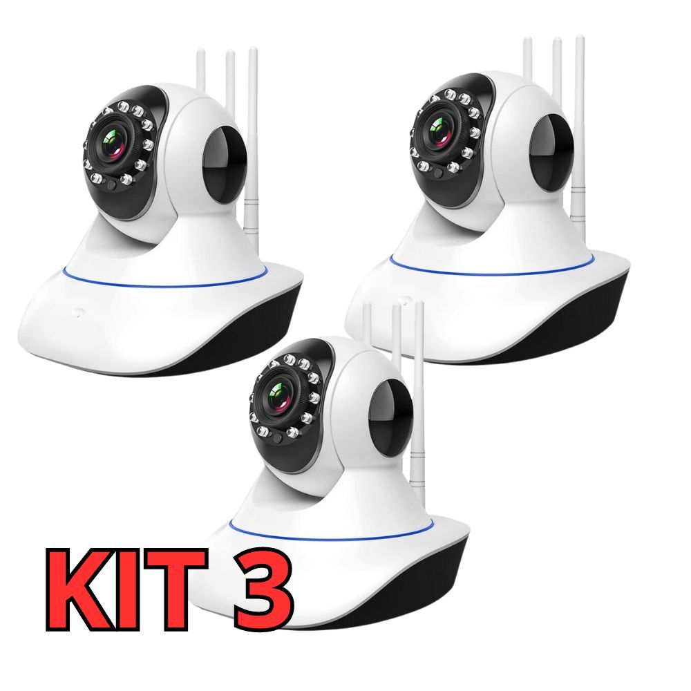 Kit 3 Câmeras Segurança 3 Antenas Ip Wifi Wireless Robô Visão Noturna Yoosee Full HD 360º Baba eletronica