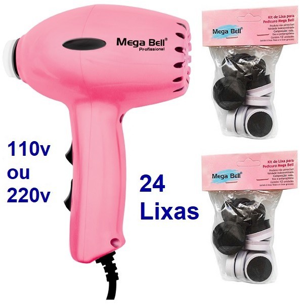 Pedicuro Compact Elétrico Rosa Esfoliador Lixa Elétrica Para os Pés + 24 Lixas Descartáveis