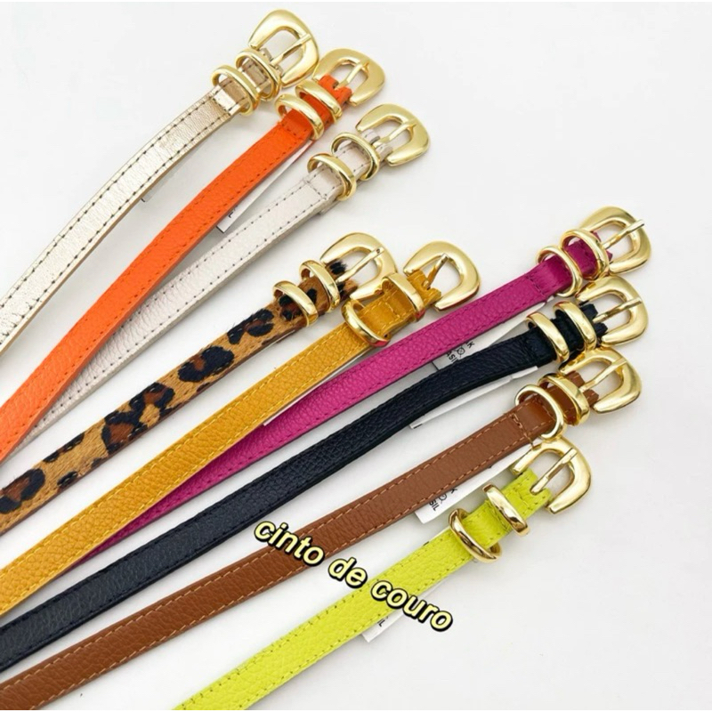 cinto de couro feminino fivela dourado LARGURA 1.3CM em Oferta na Shopee