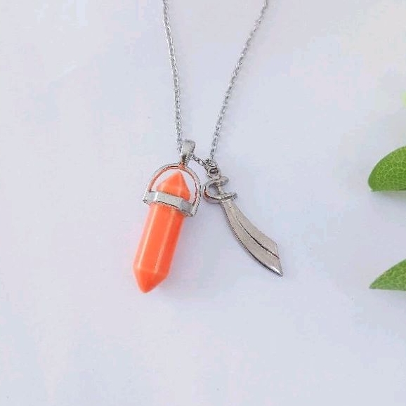 Colar Patuá Obá com Cristal Coral e Adagá