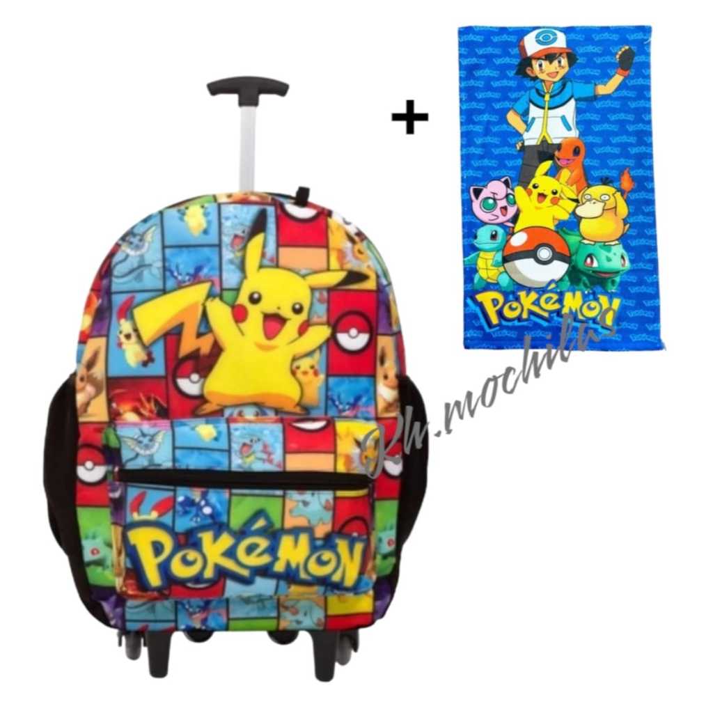 Mochila rodinha   Juvenil Escolar  Pokémon (Pikachu) + Toalha de Rosto