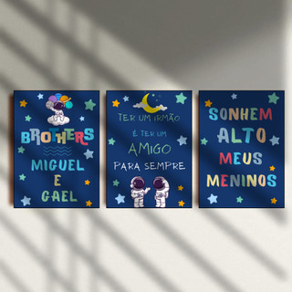 Kit 3 Quadros Decorativos 20x28 ou 21x30 Personalizado Irmãos Meninos, Astronauta, Ter Um Irmão É Ter Um Amigo Garoto MD em Oferta na Shopee