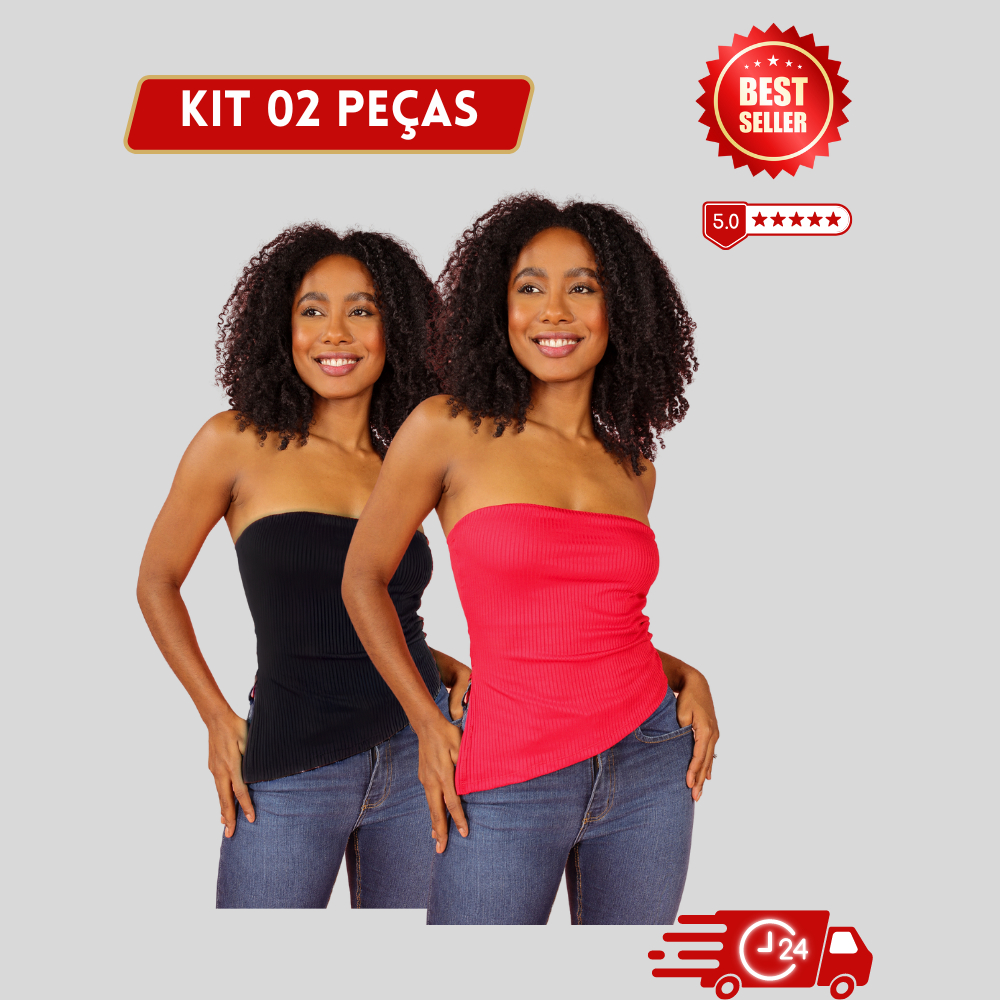 Kit 2 Blusas Feminina Tomara que Caia Assimétrica Canelada: O Ponto Alto da Moda Moderna