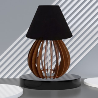 Abajur Abajour De Madeira Mdf Marrom Chapéu Preto Para Quarto Escritório Sala 110 /220 v -...