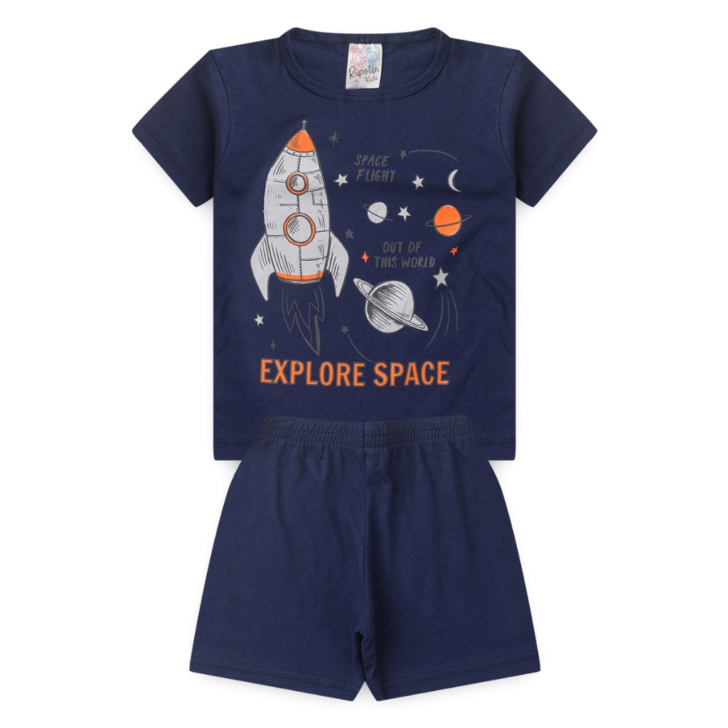 Conjunto Pijama Masculino Infantil Menino Em Meia Malha  Algodão Estampado Tamanho 1 2 3 4 6 8
