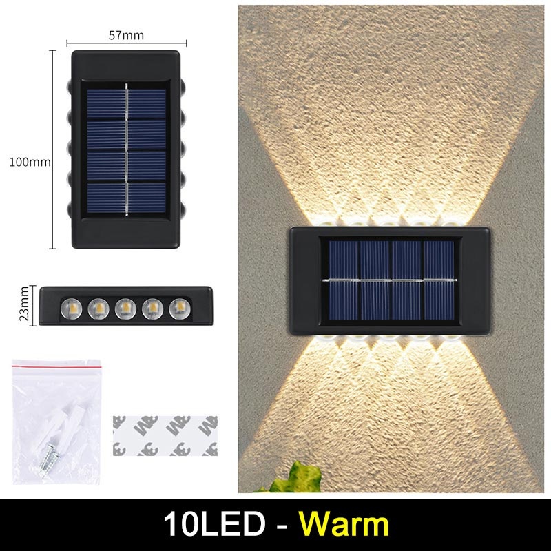 Luminária Solar Parede Led Lampada Decoração Energia Solar Luz Impermeável Iluminação Externa Arandela Solar - 10 LED