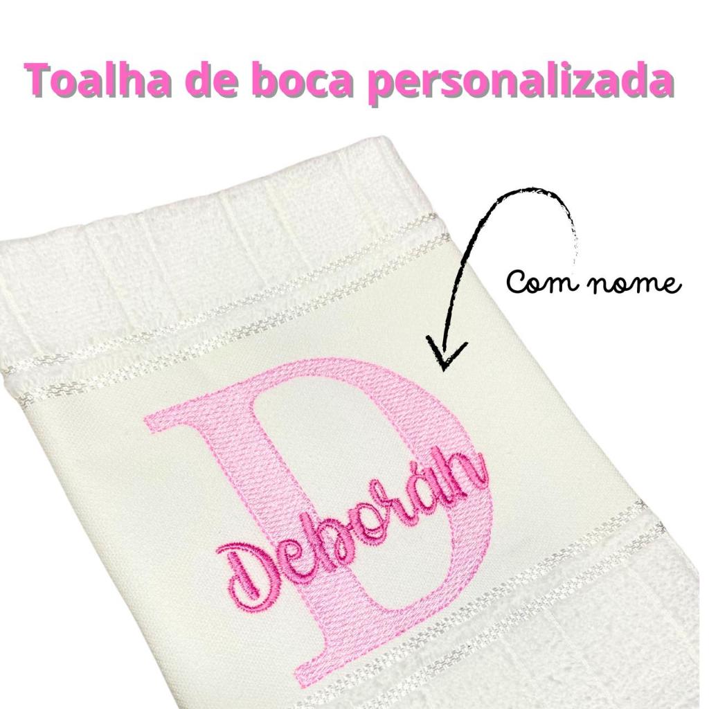 Toalha de boca bordada personalizada com inicial e nome