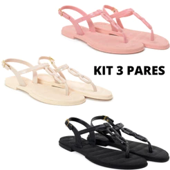 Kit 3 Pares Sandália Corrente Feminina Moda