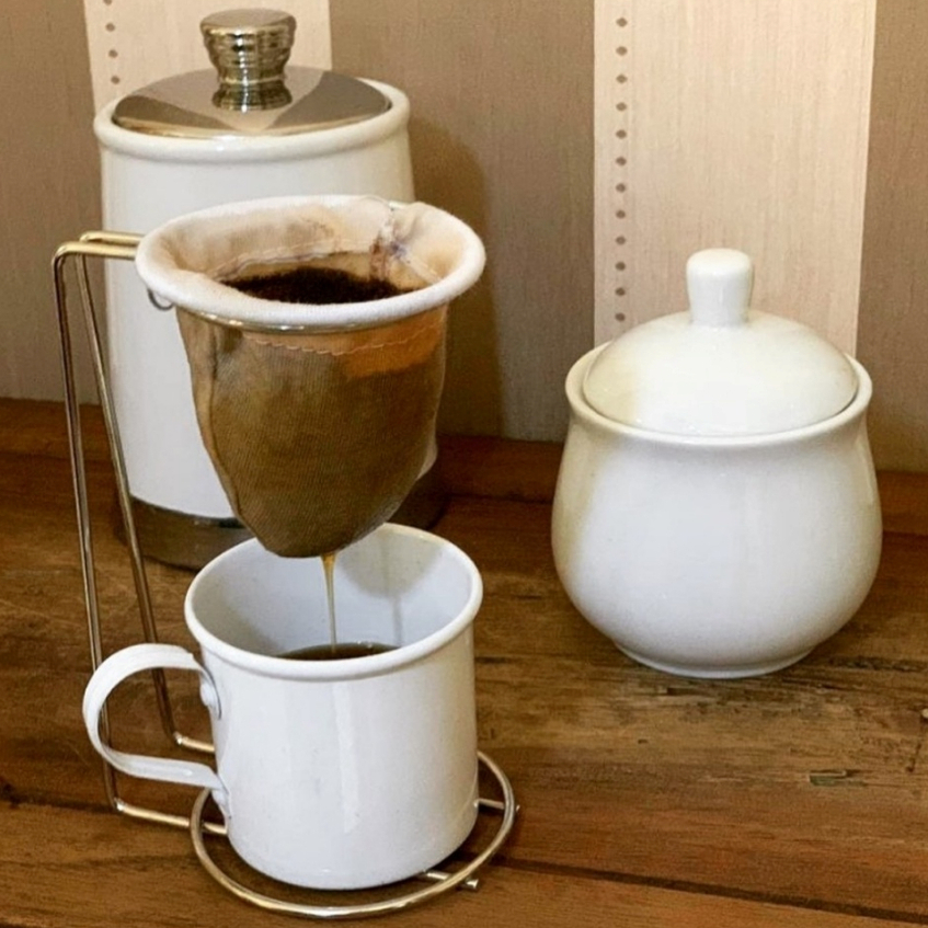 Coador De Café De Pano Individual Mini Suporte Base Cromado Mariquinha Reutilizável Para Uma Xícara Passar Fresco Chá