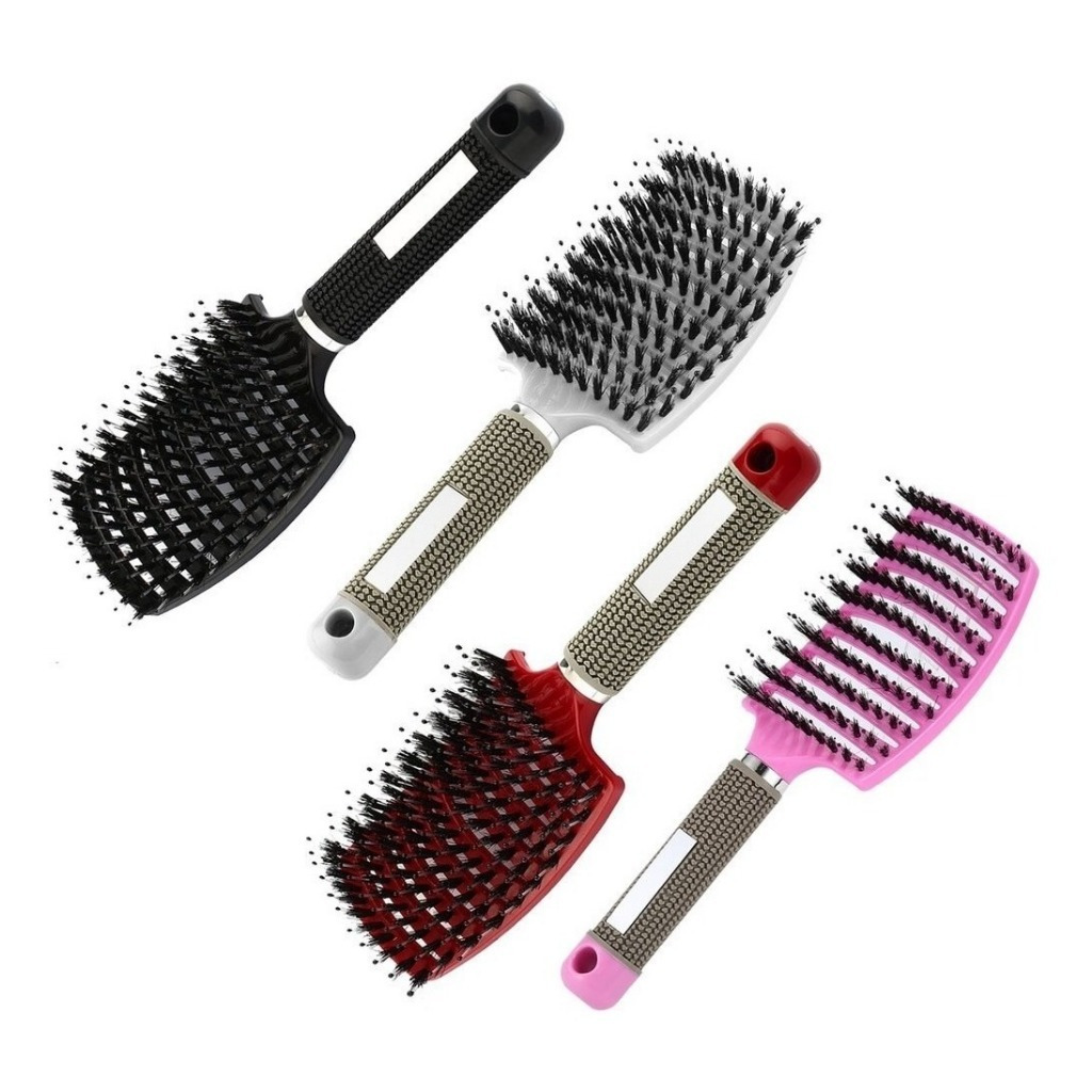 Escova Raquete Vazada Curva Com Cerdas De Javali E Nylon em Oferta na Shopee