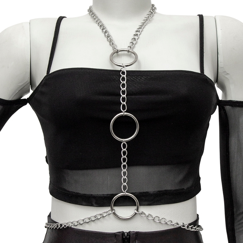 Harness Argola Prateado Corrente Choker Gotica Fofo Feminina OFF