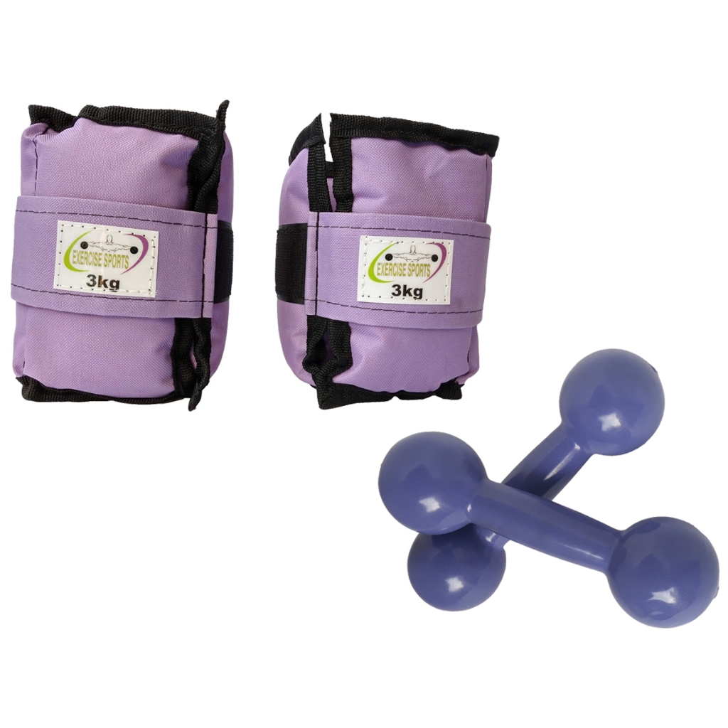 Kit Par Caneleira/Tornozeleira 3 KG Lilás + Haltere 3 KG Lilás
