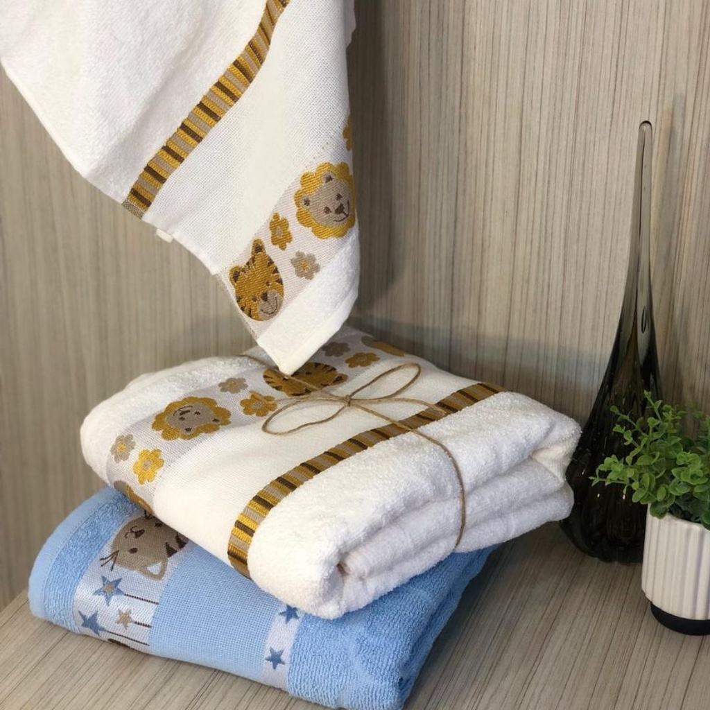 Kit 2 Toalhas de Banho Kids Infantil Para Bordar Ponto Cruz 100% Algodão