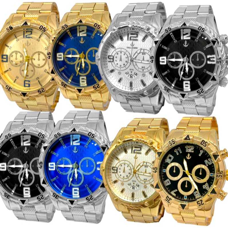 Relógio Masculino Relogio Pulseira Em Aço 8 UNIDADES Relógio Dourado Relógio Prata de Pulso Qualidad