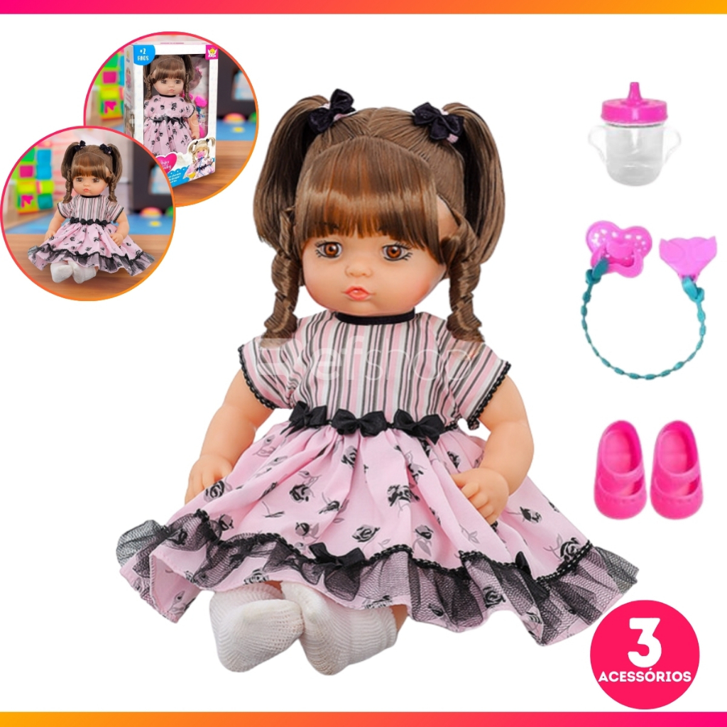 Boneca Anjos Baby C/ Chupeta Mamadeira e Cheirinho Cabelo Castanho