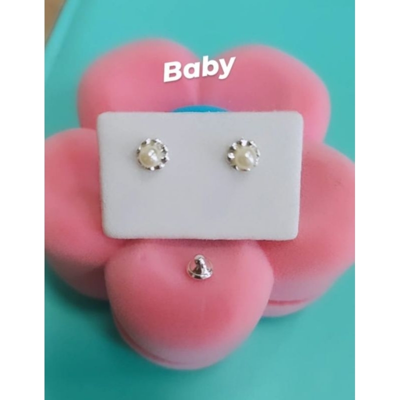 Brinco de flor de pérola tarraxa baby de Prata 0925 legítima