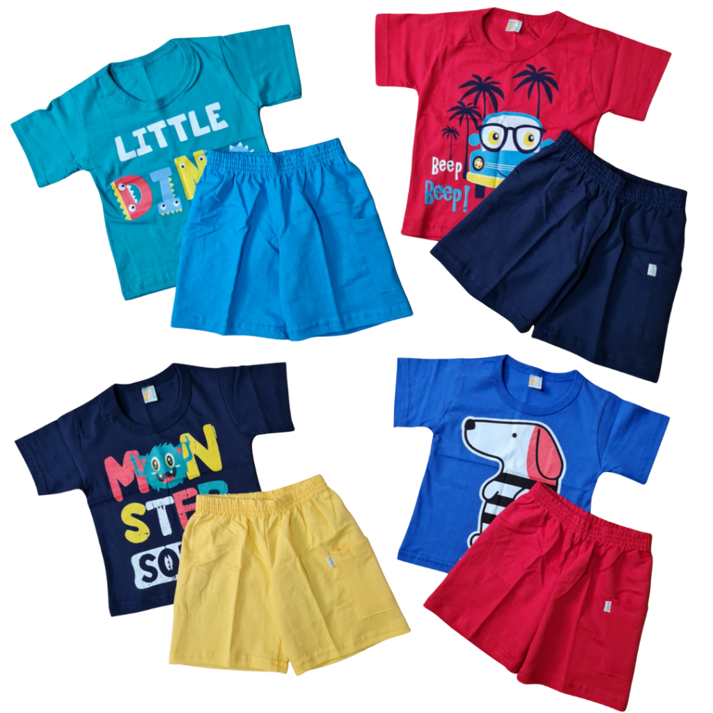 Conjunto Regata e Short Kit 10 peças Infantil Masculino Cores Variadas Estampado Sortido