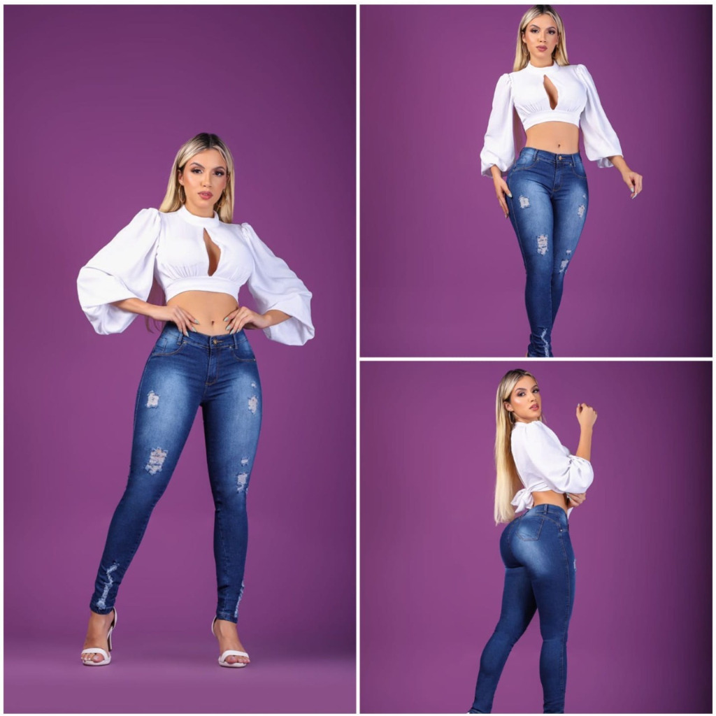 Calça Jeans Feminina Cintura Alta Com lycra elastano Empina Bumbum Premium  Promoção em Oferta na Shopee