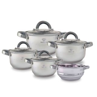 Jogo de Panelas 19 Peças Aço Inox Genebra Original Acessórios com Fundo 9 Camadas para Gás...