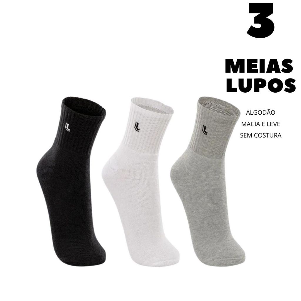 Kit 3 Pares Meia Sport Cano Médio Lupo Algodão Original Ref 3148