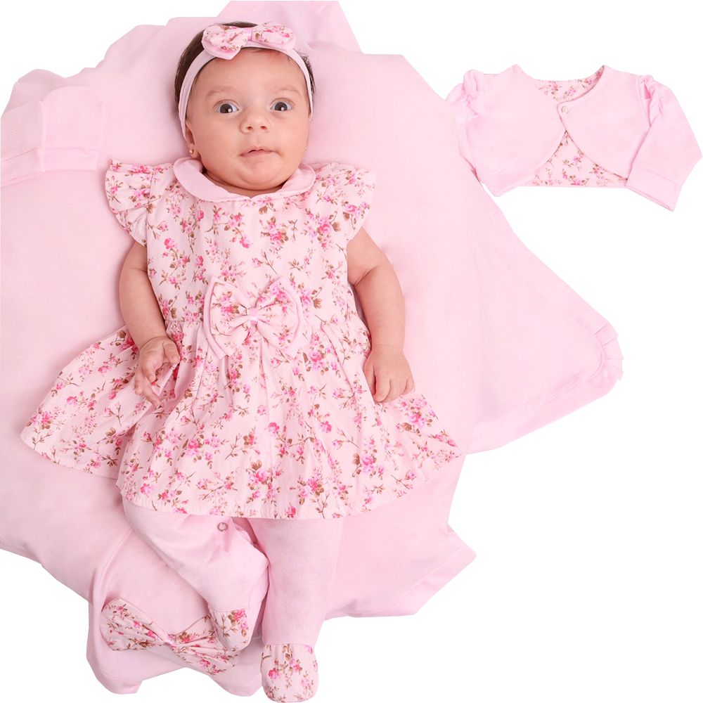 Saída de Maternidade Menina Penélope Floral Rosa 5 Peças