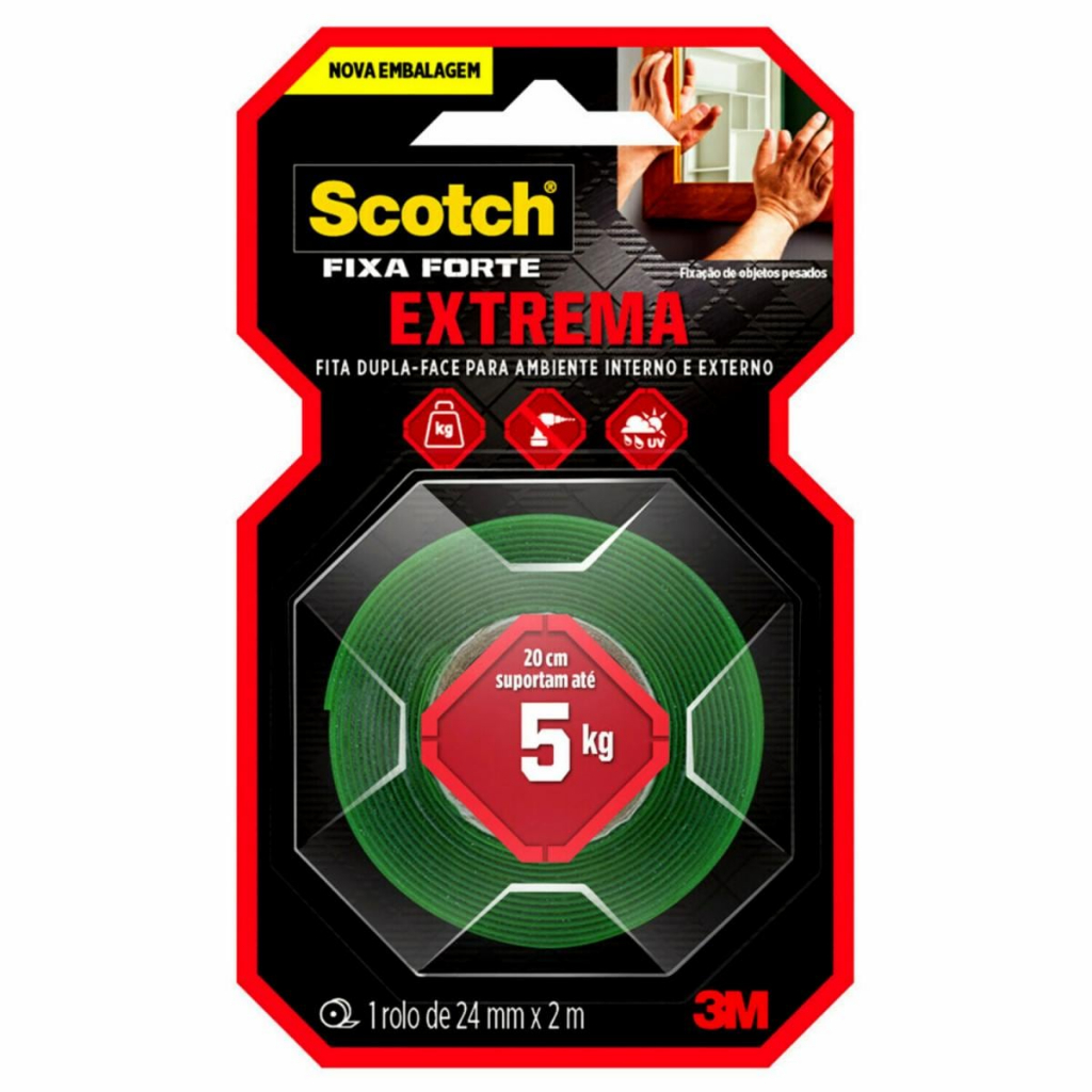 Fita Dupla Face Scotch Extrema 2 Metros x 24mm Fixa Forte para Ambientes Internos e Externos 3M em Oferta na Shopee