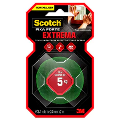 Fita Dupla Face Scotch Extrema 2 Metros x 24mm Fixa Forte para Ambientes Internos e Externos 3M