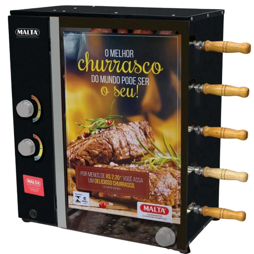 ASSADOR CHURRASQUEIRA ROTATIVA VERTICAL GIRATÓRIA 5 ESPETOS À GÁS -  BIVOLT 127/220V