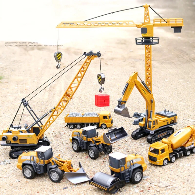 Miniaturas Empilhadeira caminhão de estrada rolo escavadeira caminhão de cimento + engenharia de metal veículo brinquedo modelo carros Coleção