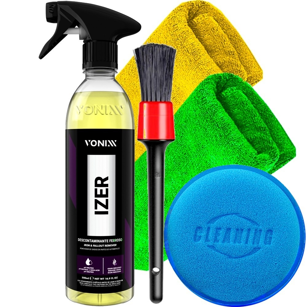 Kit Descontaminante Ferroso Tira Ferrugem Izer Vonixx 500ml Pincel Detalhamento Aplicador 2 Toalhas