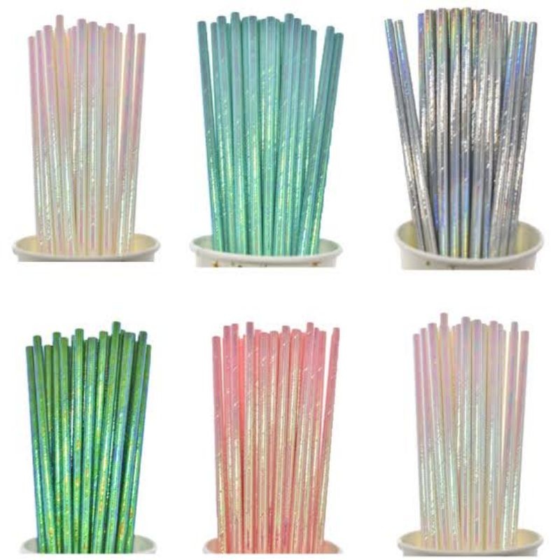 Canudo de Papel Nacarado Prata Branco Rosa Holográfico Furtacor Decoração Festa Topo de Bolo CakePop