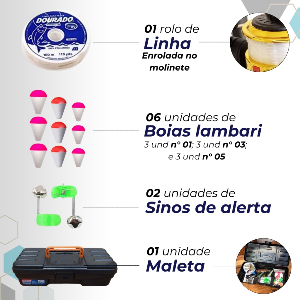 Kit de Pescaria Com Vara Molinete Maleta Isca Artifical Canivete e Mais