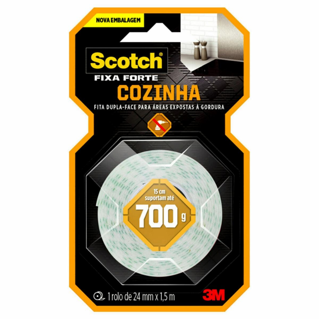 Fita Dupla Face Scotch 1,5 Metros x 24mm Fixa Forte para Cozinha Gordura 3M em Oferta na Shopee