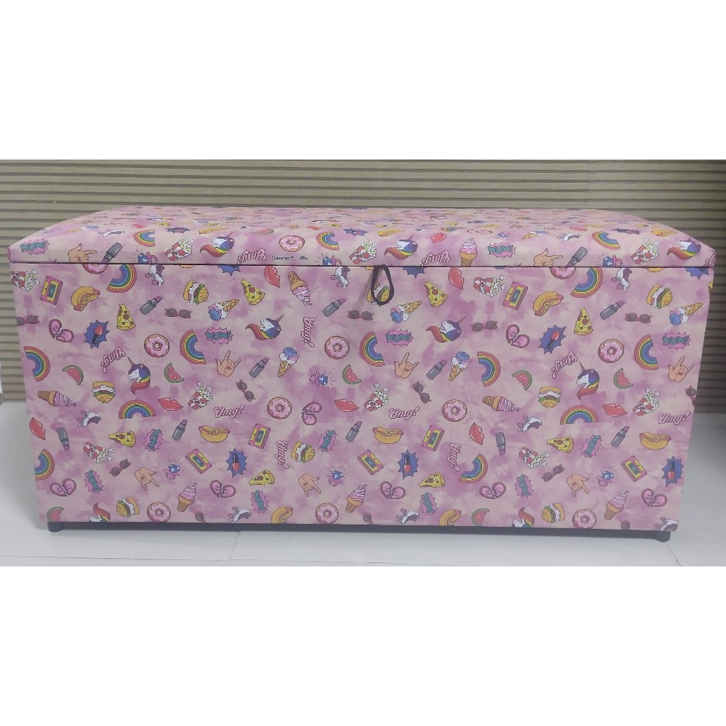 PUFF BAU ORGANIZADOR QUARTO SALA UNICORNIO ROSA em Oferta na Shopee