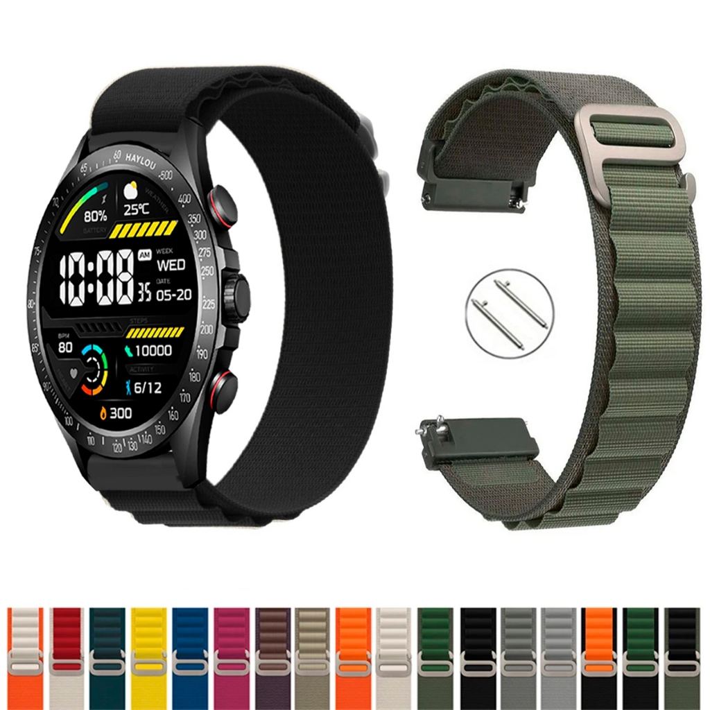 Pulseira 22mm De Nylon Fecho Aço INOX para Haylou Solar PRO Macia Leve compativel Smartwatch pinos Engate Rapido