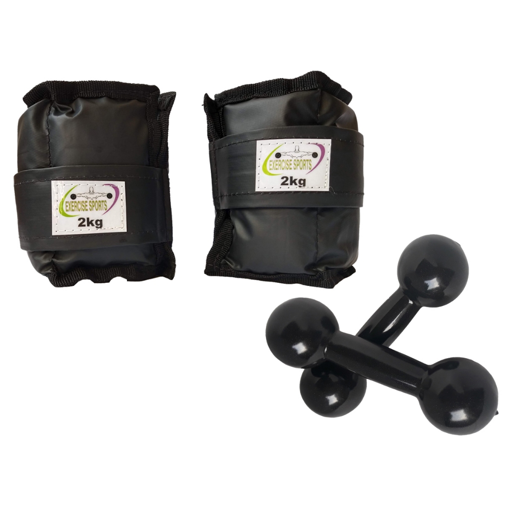 Kit Par Caneleira/Tornozeleira 2 KG Preto + haltere 2 KG Preto