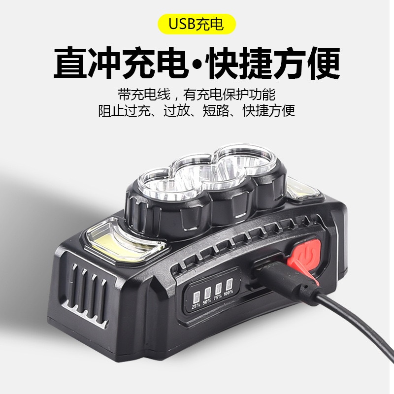Lanterna Holofote De Cabeça 5 LED Super Brilhante À Prova D 'Água USB Recarregável 4 modos — imagem 2 de 2
