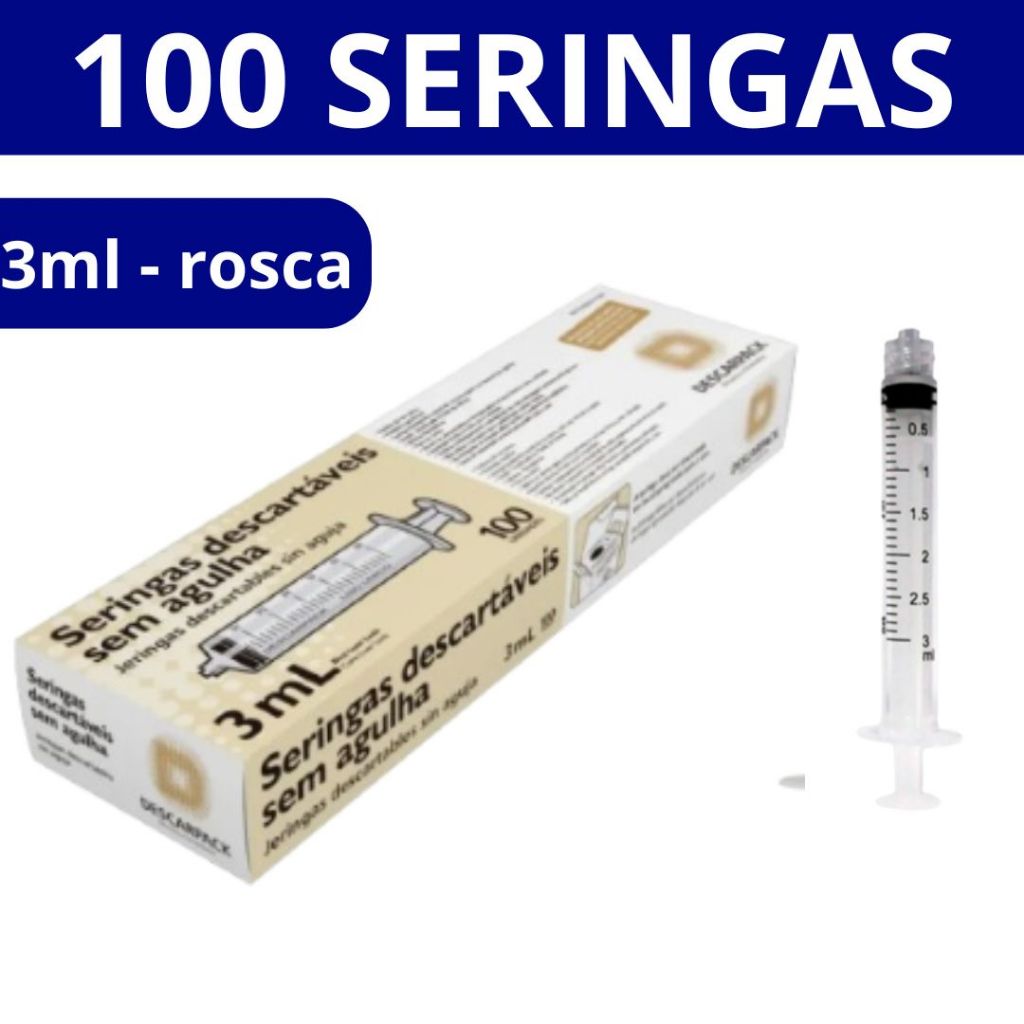 Kit 50 Ou 100 Seringas 3ml Bico Luer Lock Descartável Sem Agulha Descarpack Conexão Firme