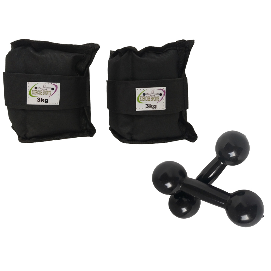 Kit Par Caneleira/Tornozeleira 3 KG Preto + haltere 3 KG Preto