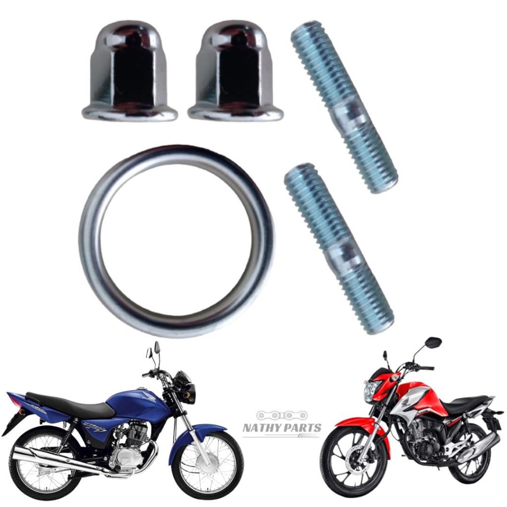 Prisioneiro Escape Titan 150 160 Cg Fan Start 160 /Fan 125 09 + Porca e Anel de escape escapamento