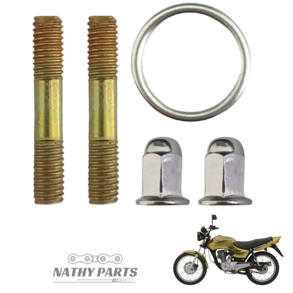Prisioneiro Escape Titan 125 2000 a 2004 Cg Fan 125 05 a 08 + Porca + Anel vedaçao do escapamento