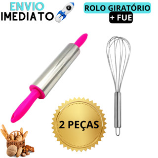 Kit Rolo De Massa + Fuê Batedor Rolo De Massa Cilindro Para Pão Pizza Macarrão Fuê Batedor de Ovos Fouet em Oferta na Shopee