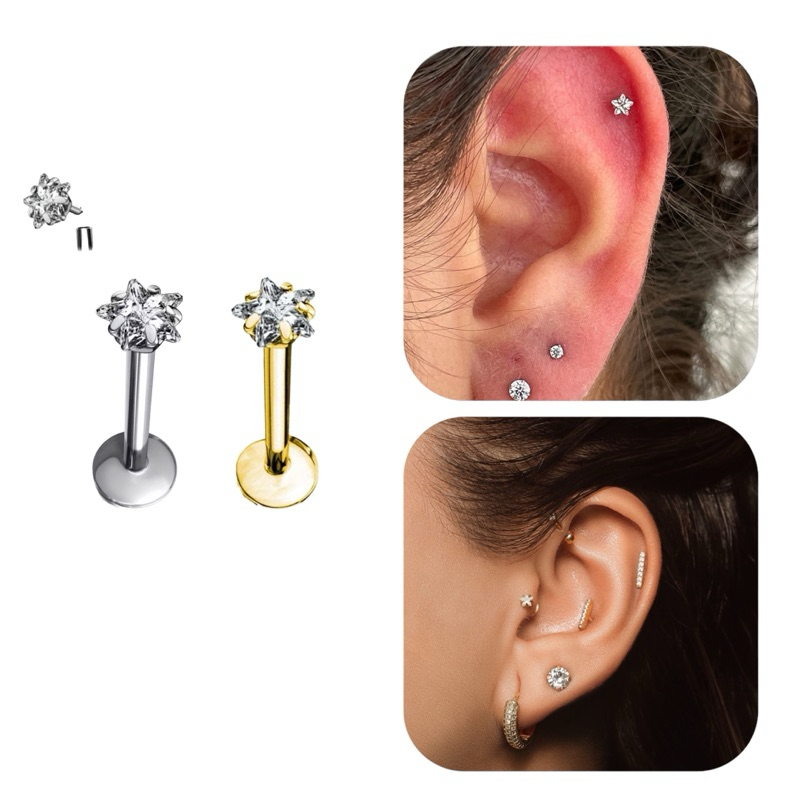 Piercing Labret Titânio Estrela Tragus Helix Conch Flat Boca Orelha em Oferta na Shopee