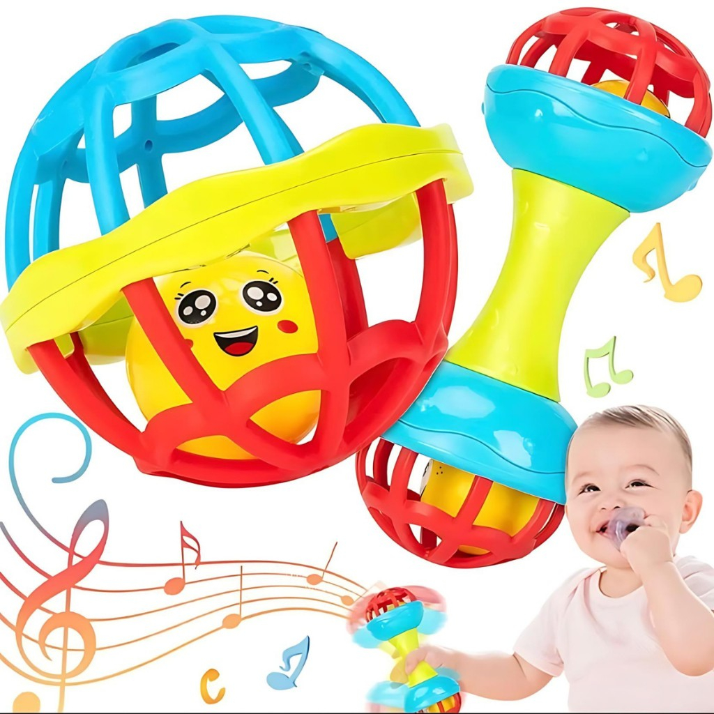 Brinquedo Infantil Bebê Kit de Chocalhos e Mordedores Educativo Sensorial Atividades Criança 8 Peças
