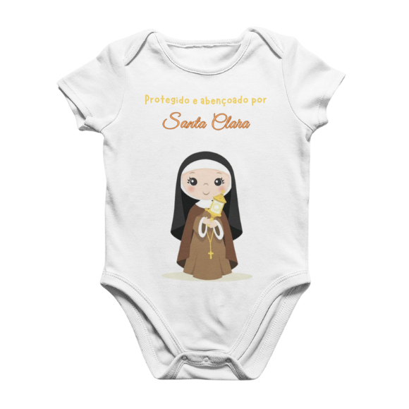 Body Bebê Religioso Santa Clara Oração
