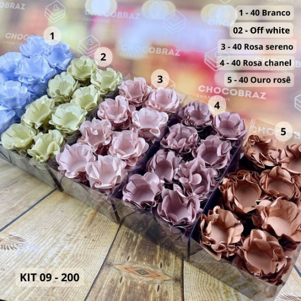 KIT 200 Forminhas De Doces Festa 5 Cores R CHÁ + R SERENO +OURO ROSÉ + OFF WHITE + BRANCO em Oferta na Shopee